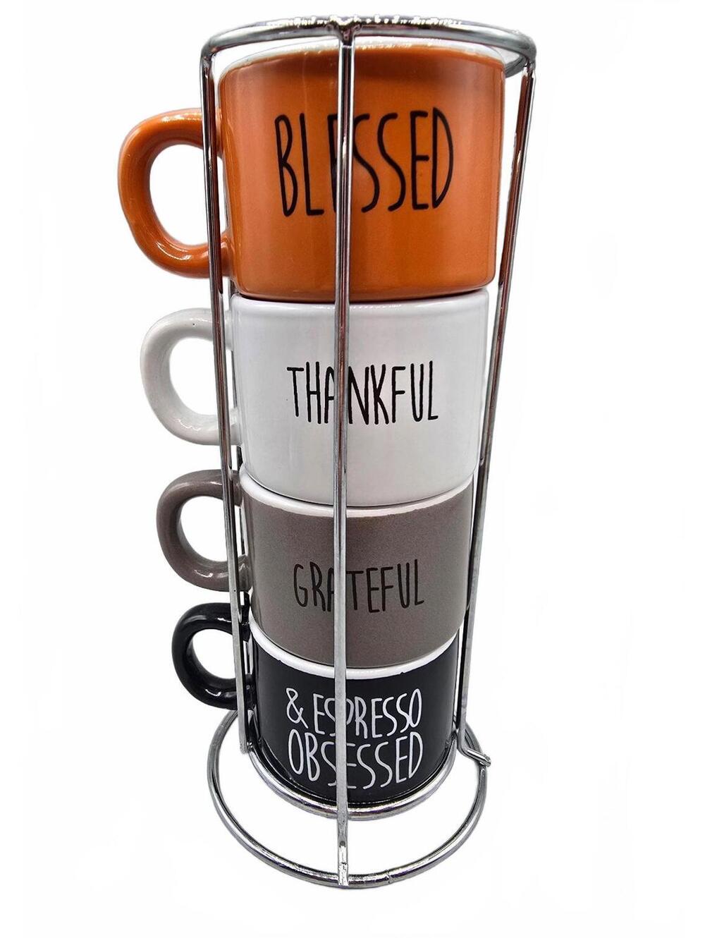 Espresso Mugs Set of 4 With Metal Rack Home Essential coffee bar decor mini